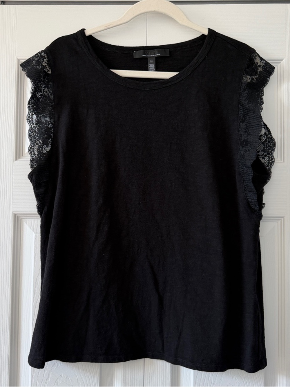 144-White House Black Market Black Lace-Trim Sleeveless Tank Top